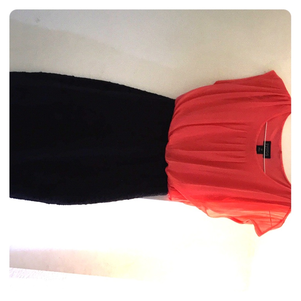 Coral and navy pencil dress